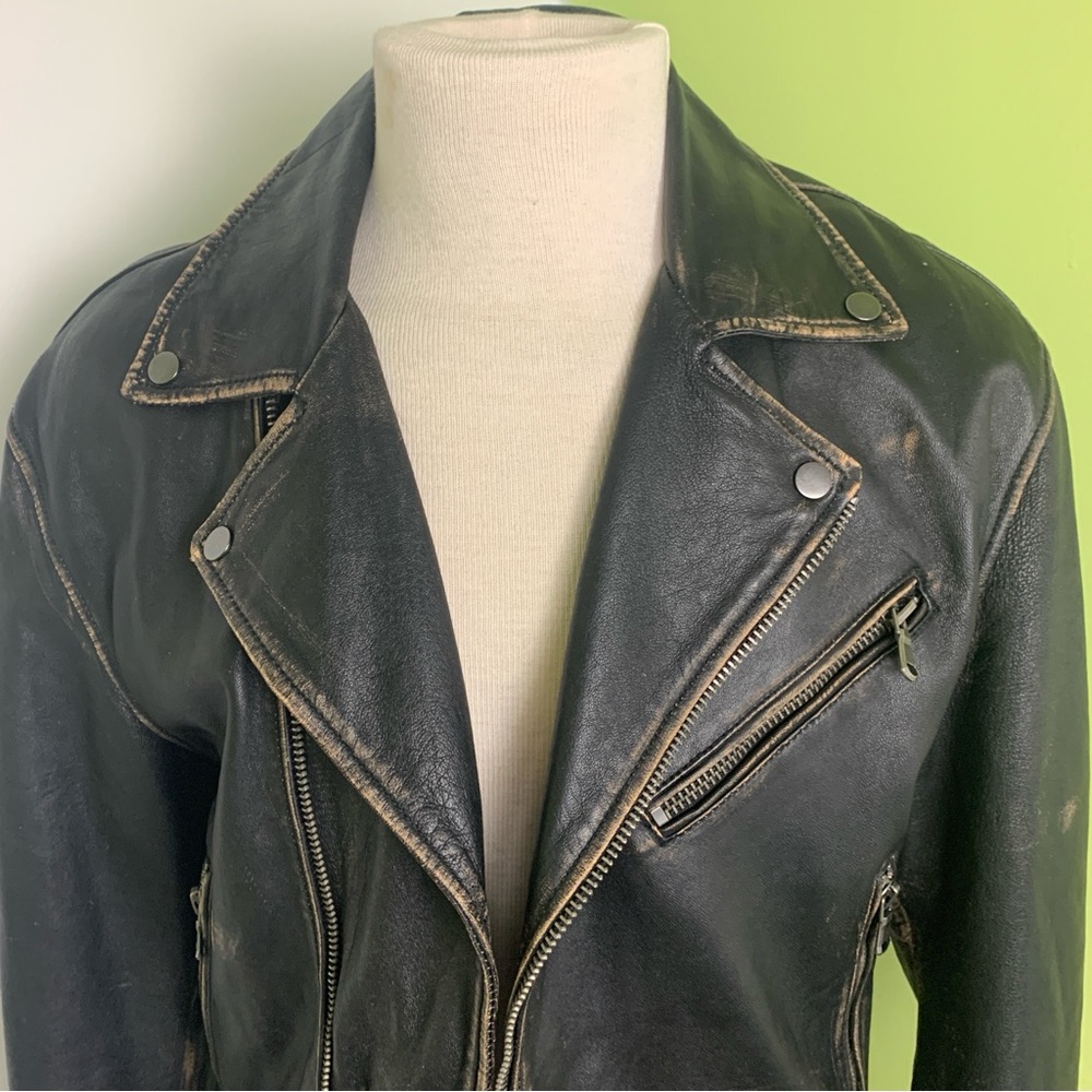 Zara Distressed Leather Biker Moto Jacket - Picture 7 of 16
